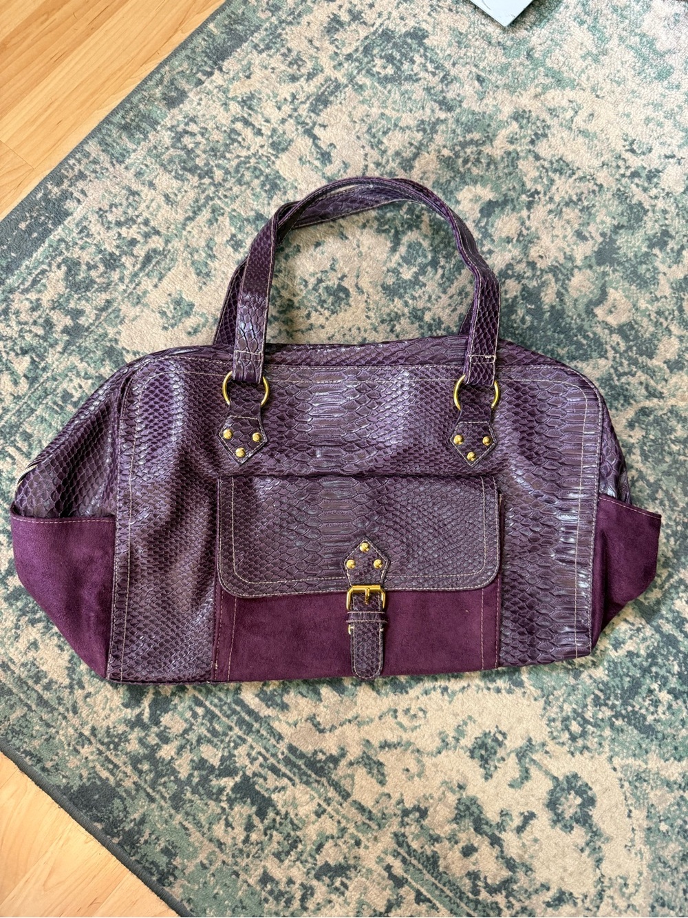 Elizabeth Arden Purple Faux Snake-Embossed & Suede Tote